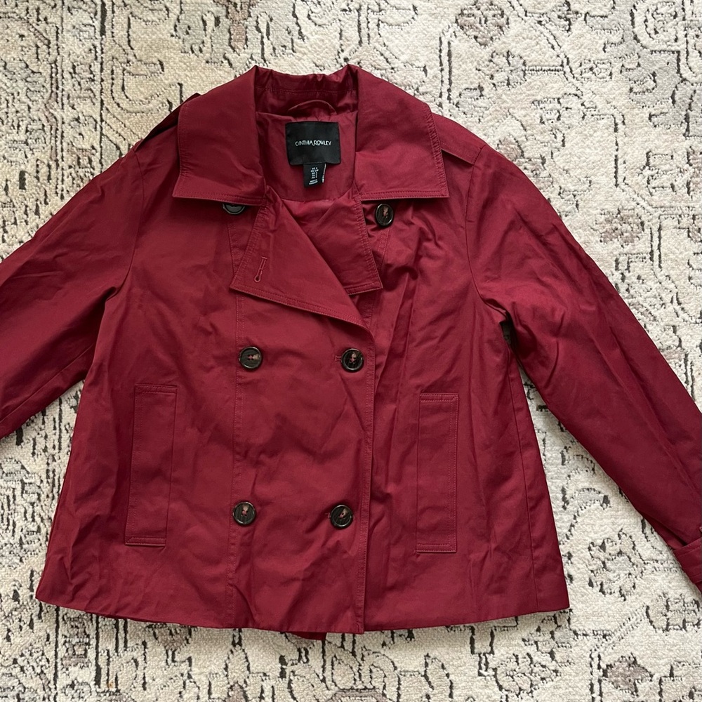 Cynthia Rowley Red Cropped Trench Jacket Coat Size S